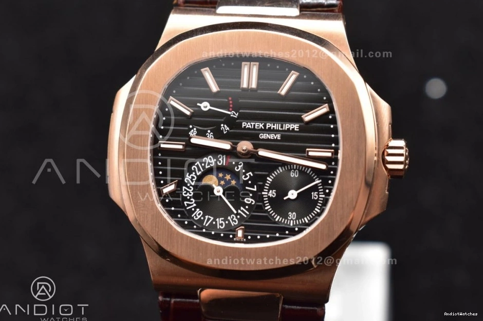 Premium Dial Gray Nautilus GRF Brown Strap 5712 on Best Edition 912 Croco A23J RG SS 0704
